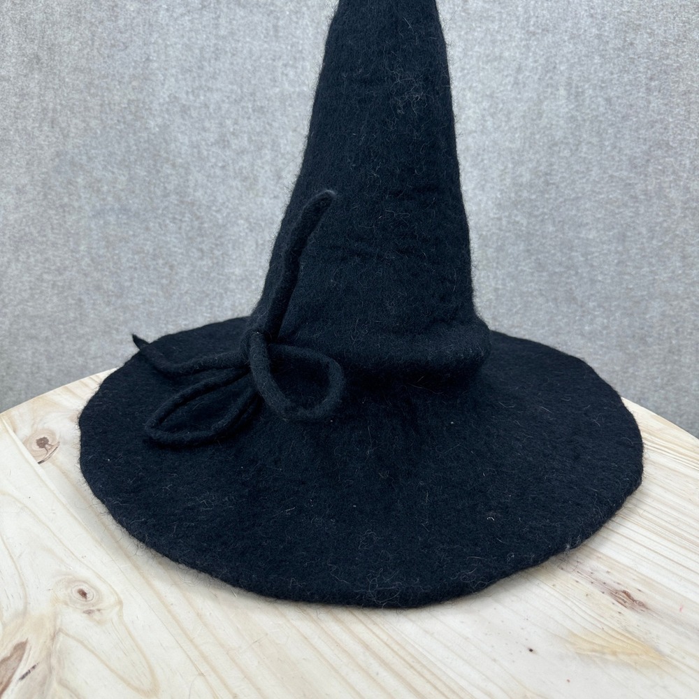 One of a Kind Wool Witch Hat One Size Black Felted Wool Pointed Whimsigoth - Picture 4 of 12